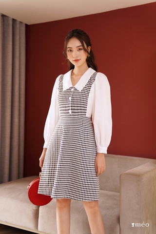 [MÉO SHOP] Váy Liền Tay Bồng Cổ Sơ Mi Saika