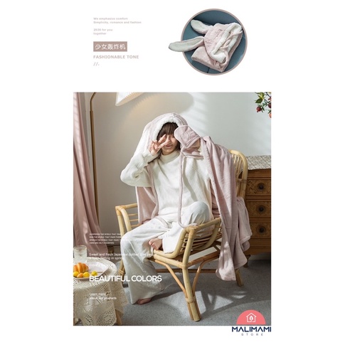 Áo choàng, Chăn lông cừu có mũ Tai Thỏ 🐰 phong cách Hàn Quốc - BLA008