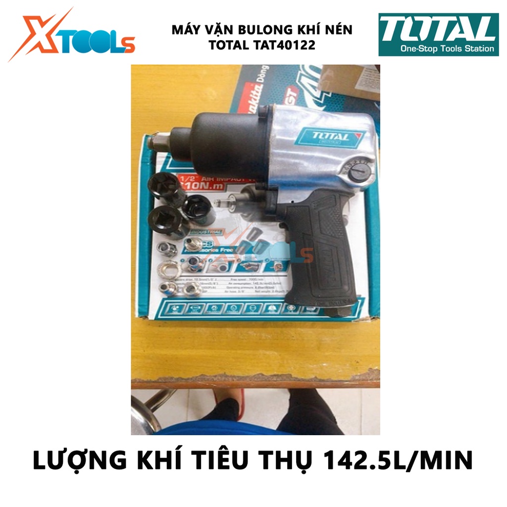 Máy vặn bu lông dùng khí nén TOTAL TAT40122 Súng siết bu lông dùng hơi Đầu vặn vuông 12.5 mm (1/2&quot;) 7000 v/p [XTOOLs]