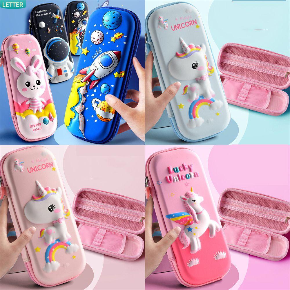 LETTER Eraser Holder Pencil Box Stationery Gift EVA Storage Box 3D Pencil Case Pouch Waterproof Lovely Pink For School Girl Cartoon Pen Bag Kawaii Unicorn