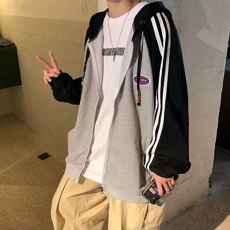 Áo Khoác Thể Thao Dáng Rộng Có Khóa Kéo Phong Cách Hip Hop Hàn Quốc Dễ Phối Đồ Thời Trang Mùa Thu Cho Nam Size M-3XL