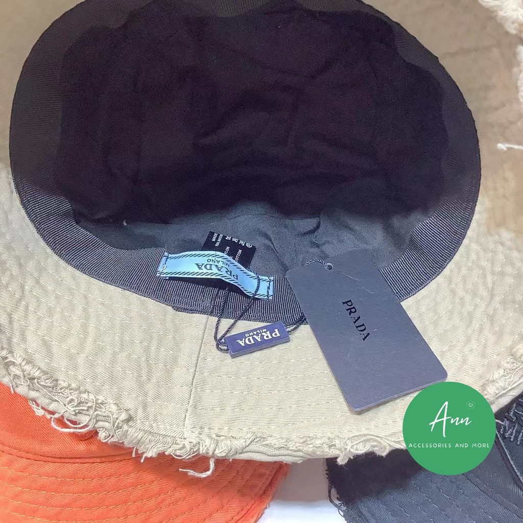 Mũ Buket Prada Hot Hit, Thiết Kế Phong Cách Thời Trang, Chất liệu Kaki Bò Mềm, Sẵn 4 Màu Đen- Trắng- Be- Cam