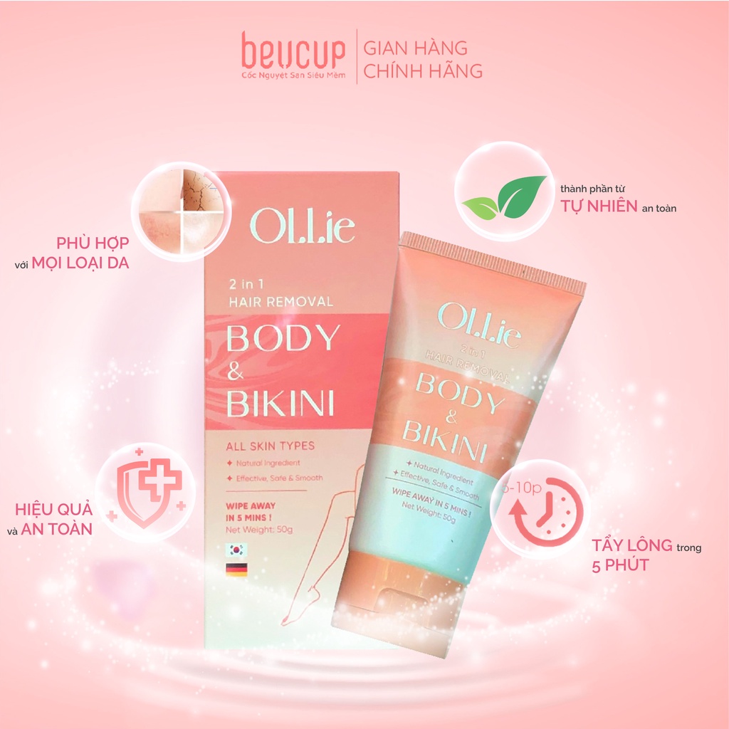 Kem Tẩy Lông OLLIE 50Gr Dịu Nhẹ An Toàn Cho Da Vùng Kín Body Gel Triệt Lông Thế Hệ Mới Cho Tay Chân Toàn Thân Hazuka