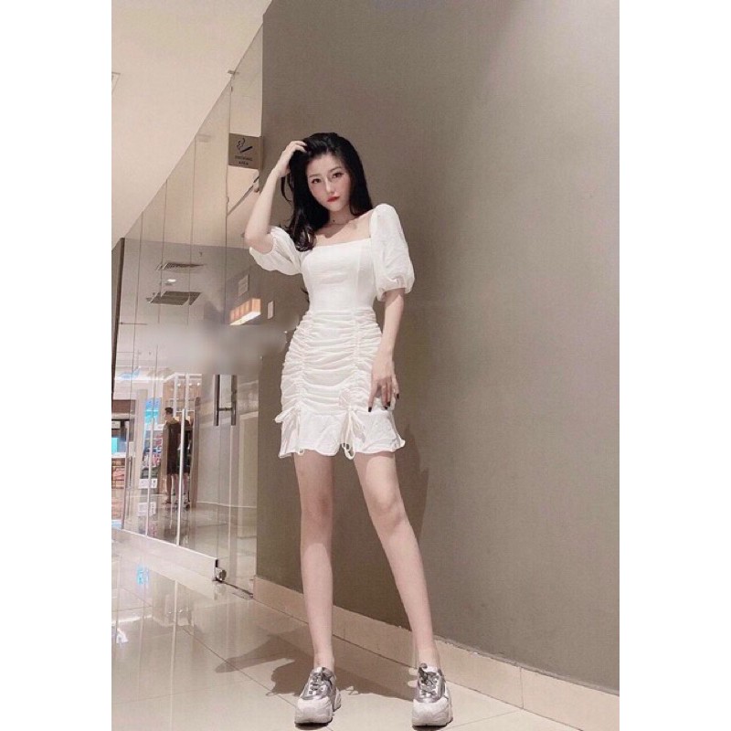 Đầm đuôi cá rút eo tay phồng