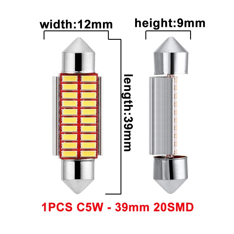 1 X Bóng Đèn LED Canbus C10W C5W 31mm 36mm 39mm 42mm Ánh Sáng Trắng 5000K Cho Nội Thất Xe Hơi