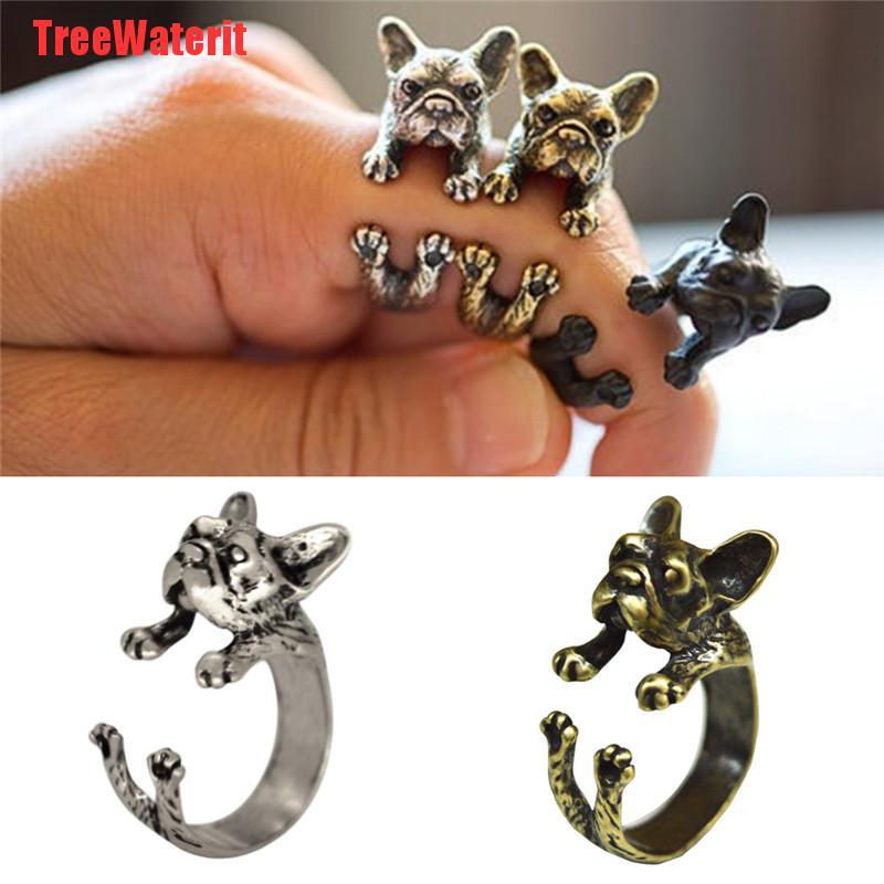 TreeWaterit Vintage French Bulldog Animal Wrap Rings Gift for Women and Men Fashion Jewelry