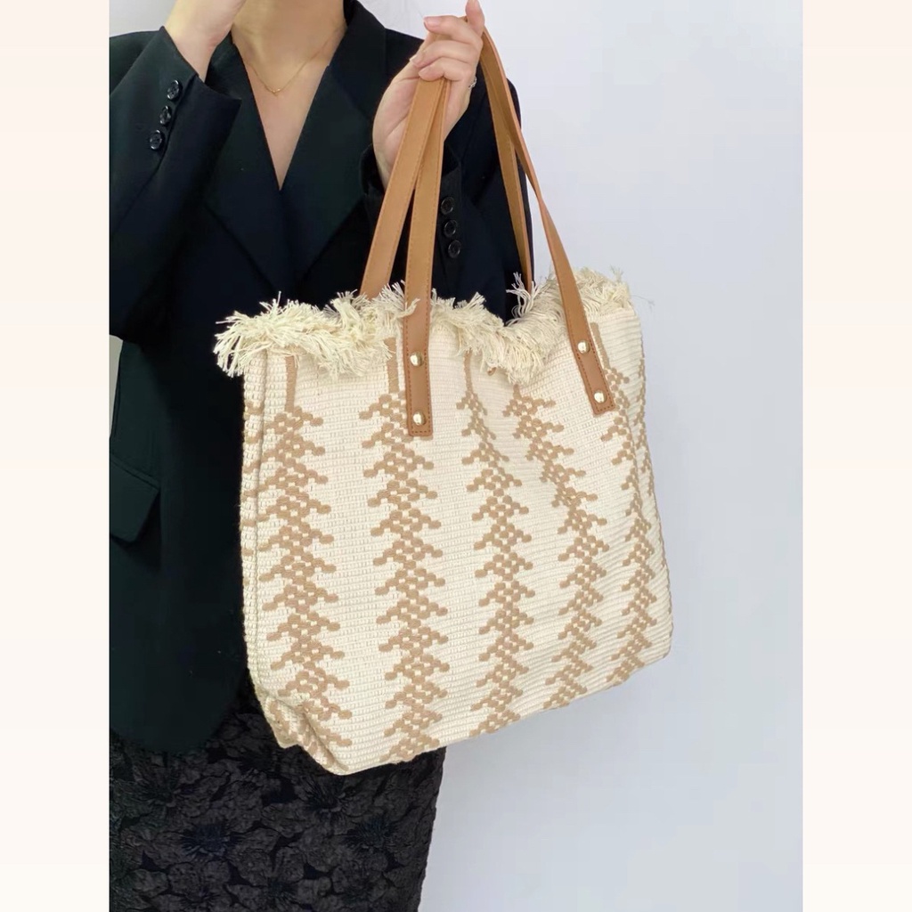 Túi Xách Canvas Cỡ Lớn Phối Tua Rua Thời Trang Cho Nữ