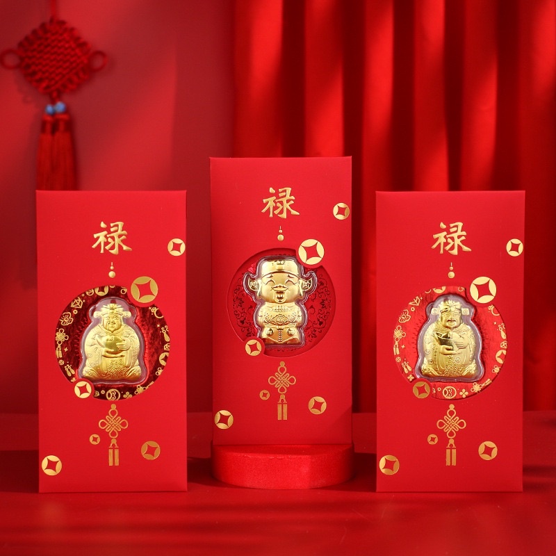 [ HÀNG NHUNG CAO CẤP ] Lì xì THẦN TÀI mạ vàng 999 0,2gr may mắn, vỏ bao nhung có giấy chứng nhận.