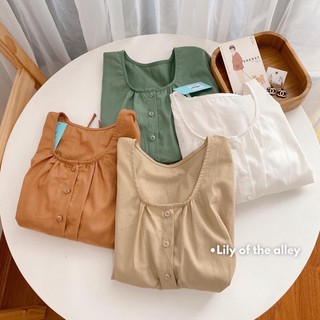 Áo thô bổ khuy cổ tròn pohng cách Ulzzang