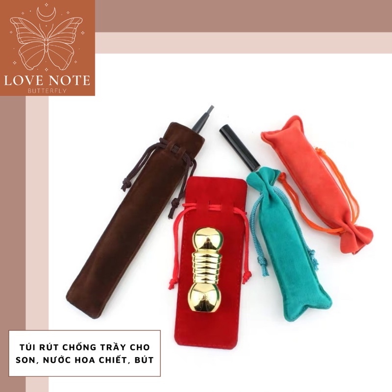 Túi rút vải nhung đựng son, nước hoa chiết, bút viết giúp chống trầy