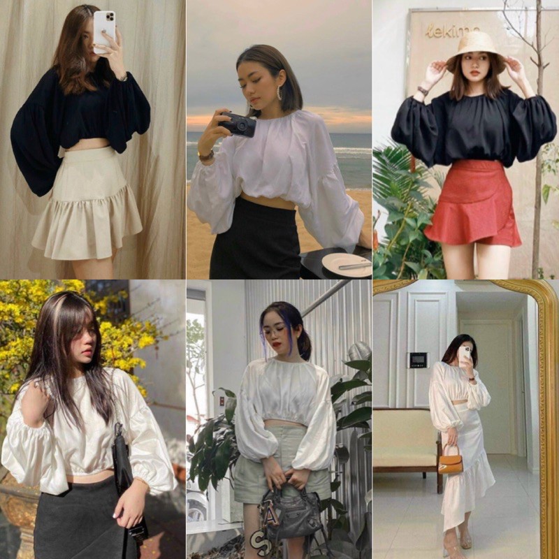 Áo Kiểu BATWING BLOUSE tay dài cổ tròn form chuẩn dễ mix chất linen thun mềm mịn tay áo s bo chun ko ko