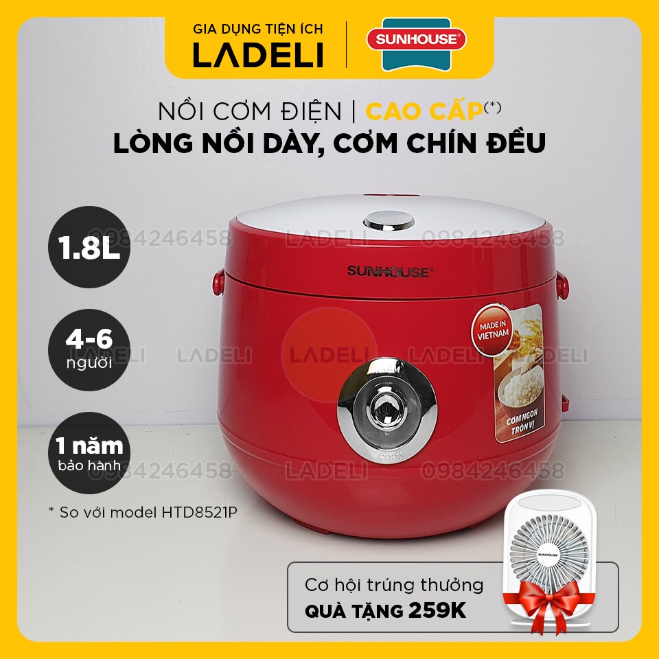 Nồi cơm điện 1.8L SUNHOUSE SHD8606R thân nhựa