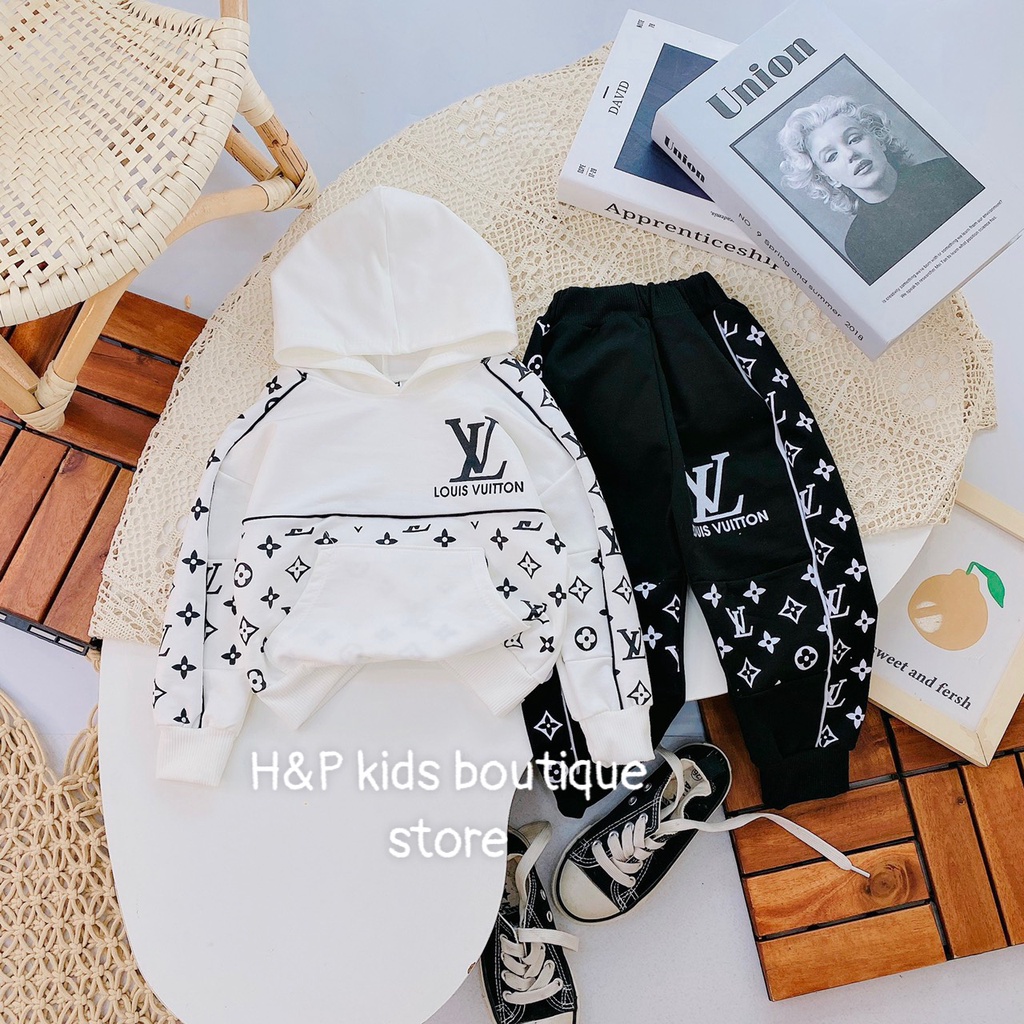 Bộ quần áo Hoodie LV thu đông cực chất cho bé