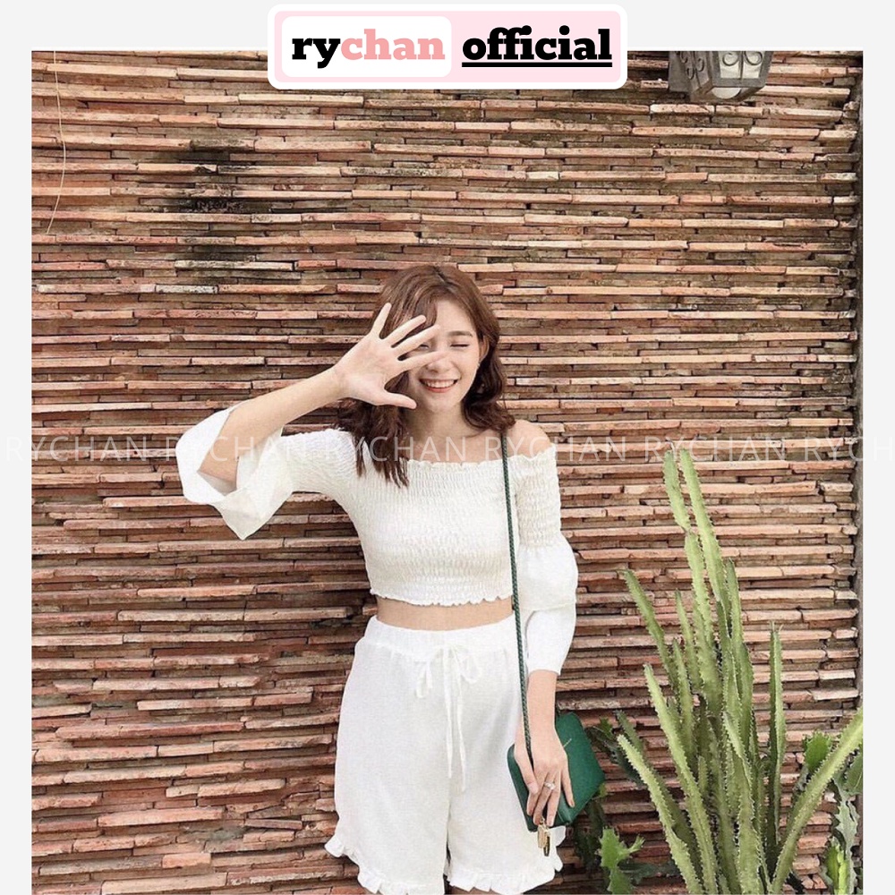 SE753 - Set Áo Trễ Vai Nhún Và Quần Váy Trắng