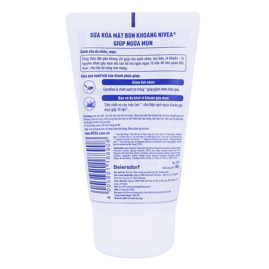 Sữa rửa mặt bùn khoáng nữ NIVEA giúp trắng da & se lỗ chân lông 100g | BigBuy360 - bigbuy360.vn
