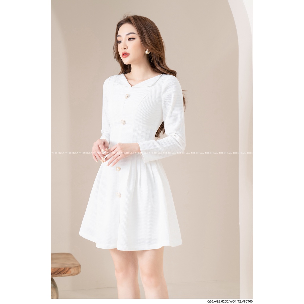 Váy đầm thiết kế tay dài cổ V xếp kết nút cao cấp [ Có video + Ảnh thật ] The Shilla - Q26AGZ.62D2