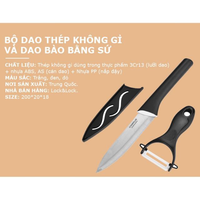 Bộ dao bằng thép không gỉ có nắp đậy + bào bằng sứ lock&lock CKK502