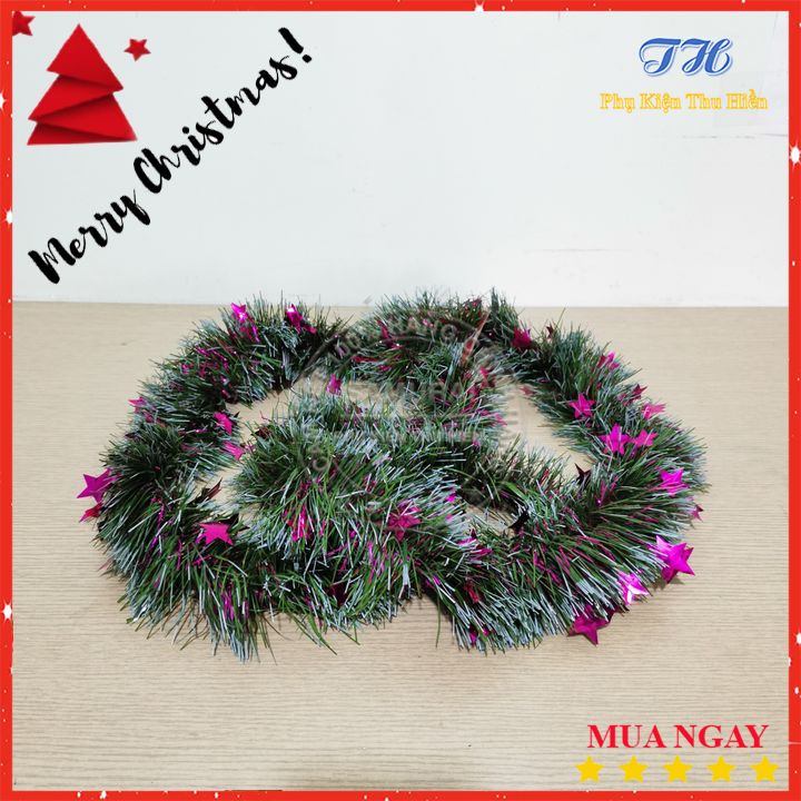 Dây Chồn Trang Trí Cây Thông Noel Xanh Đầu Trắng Có Ngôi Sao