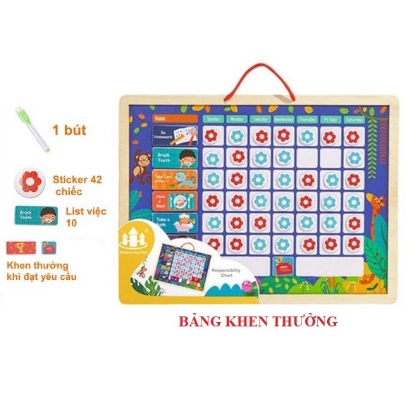 Đồ chơi bảng khen thưởng, kỷ luật nam châm các ngày trong tuần, cho bé rèn luyện thói quen, bố mẹ dạy con dễ dàng