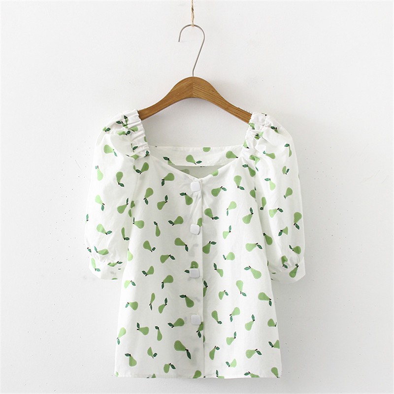 Áo kiểu nữ ngắn tay in họa tiết trái cây xinh xắn | BigBuy360 - bigbuy360.vn