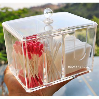 Khay Đựng Tăm Bông, Bông Tẩy Trang - 15x11x14 cm- Mica Dày