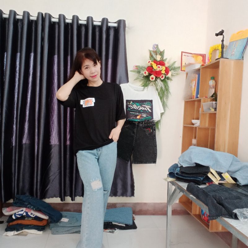 Quần jean nữ ống suông cạp lưng siêu cao chất mền đẹp cho phái đẹp | BigBuy360 - bigbuy360.vn