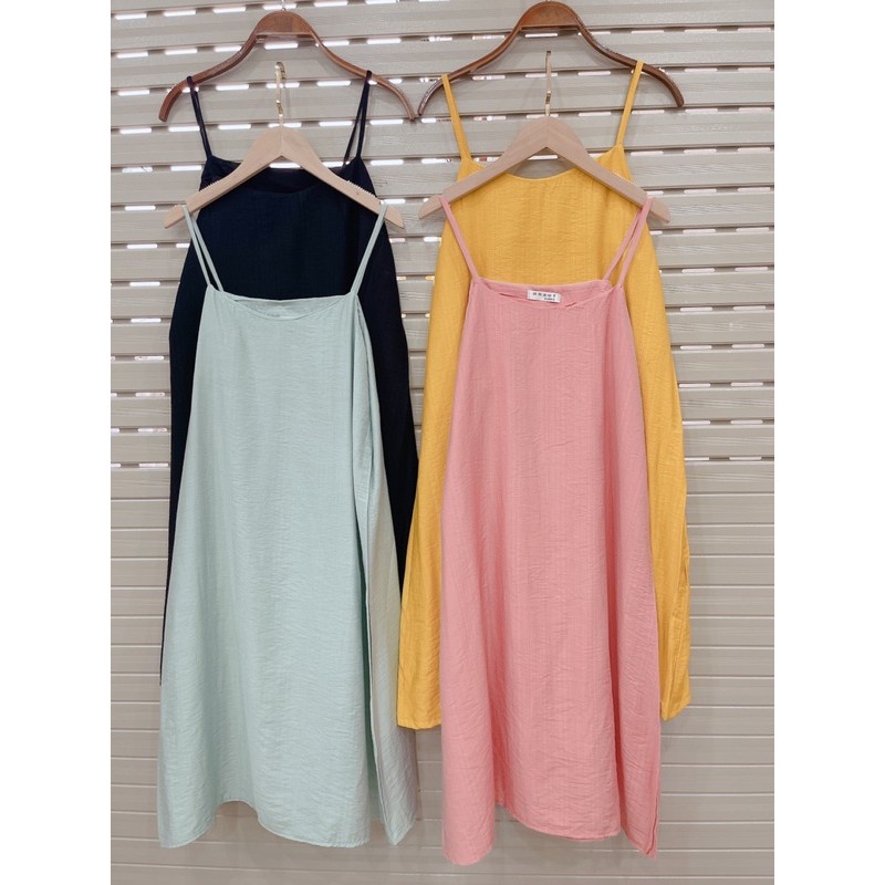 ĐẦM 2DÂY SUÔNG-Váy đũi suông maxi 2 dây 4 màu chất đũi mát