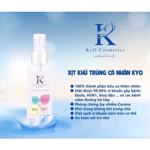 Xịt kháng khuẩn cho khẩu trang và cơ thể chai 100ml Kyo