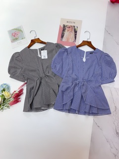 Áo sơ mi kẻ peplum siêu xinh(kèm video ảnh thật)