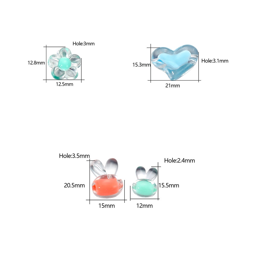 St.kunkka 20 cái / túi Acrylic Bunny Head Love Heart Small Flower Shape Hạt 28 Kiểu để Tự làm Đồ trang sức