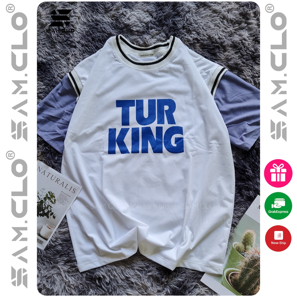 Áo thun tay lỡ nữ SAM CLO thể thao freesize phông form rộng Unisex, mặc lớp, nhóm, cặp in chữ TURKING phối kiểu bóng rổ