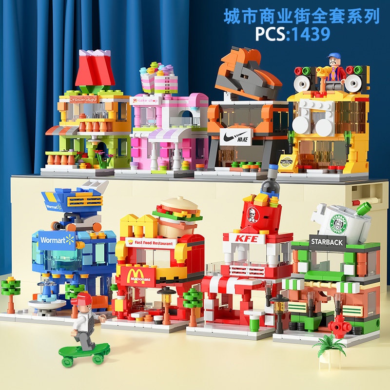 Bộ Mô Hình Lắp Ráp Lego Mini Cửa Hàng Quán Cà Phê Siêu Thị Độc Đáo