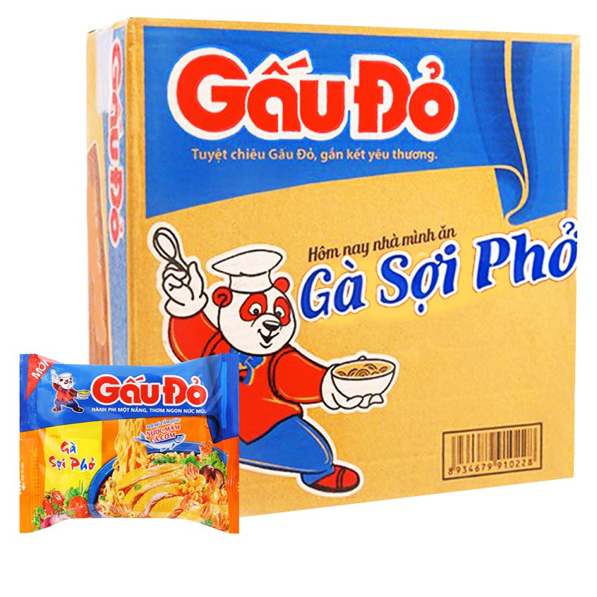 Thùng 30 gói mì gà sợi phở Gấu Đỏ 63g