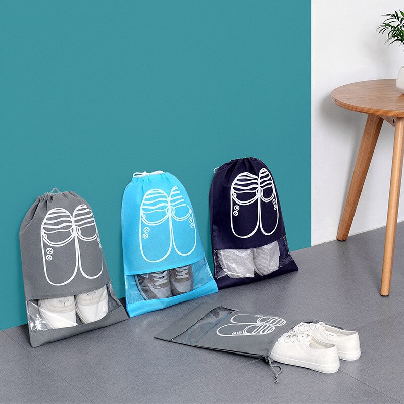 1pc L/M Portable Non-Woven Waterproof Shoes Storage Bag Travel Drawstring Bag Organizer