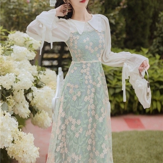 Đầm Maxi Tay Dài Thêu Hoa Thời Trang Mùa Thu Cho Nữ