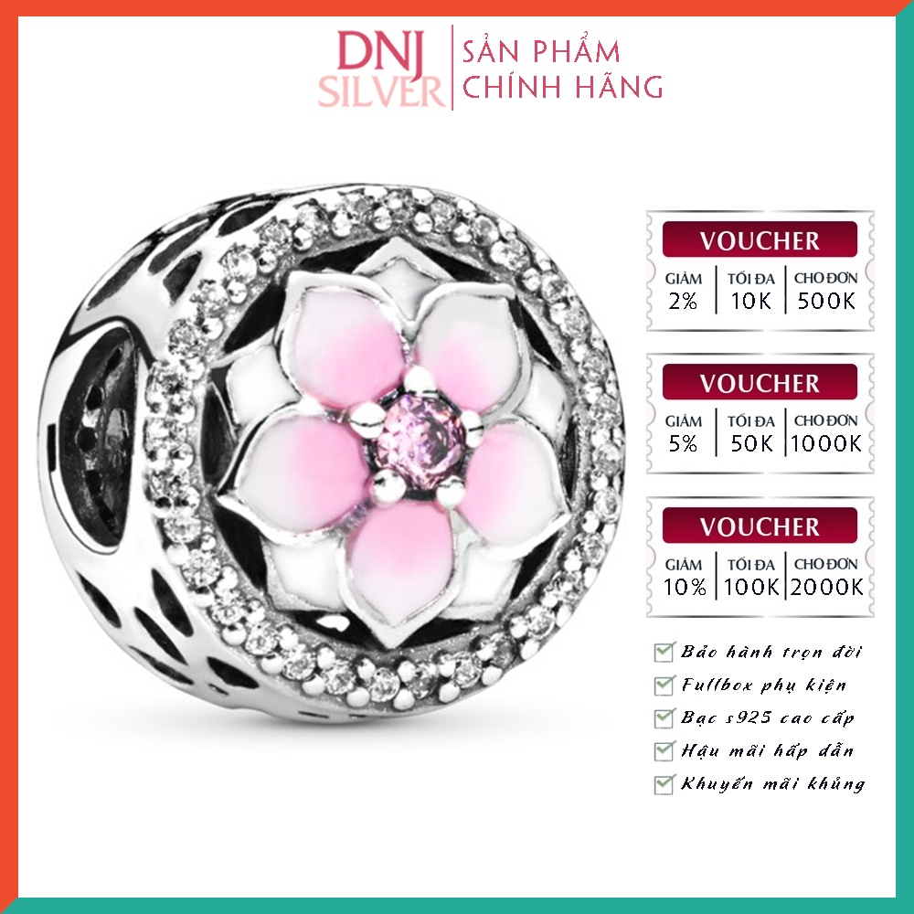 Charm bạc 925 cao cấp, hàng chuẩn bạc - Charm Pink Magnolia Flower thích hợp để mix vòng tay charm - DN261