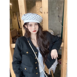 Áo dạ tweed đen cổ V (ORDER)
