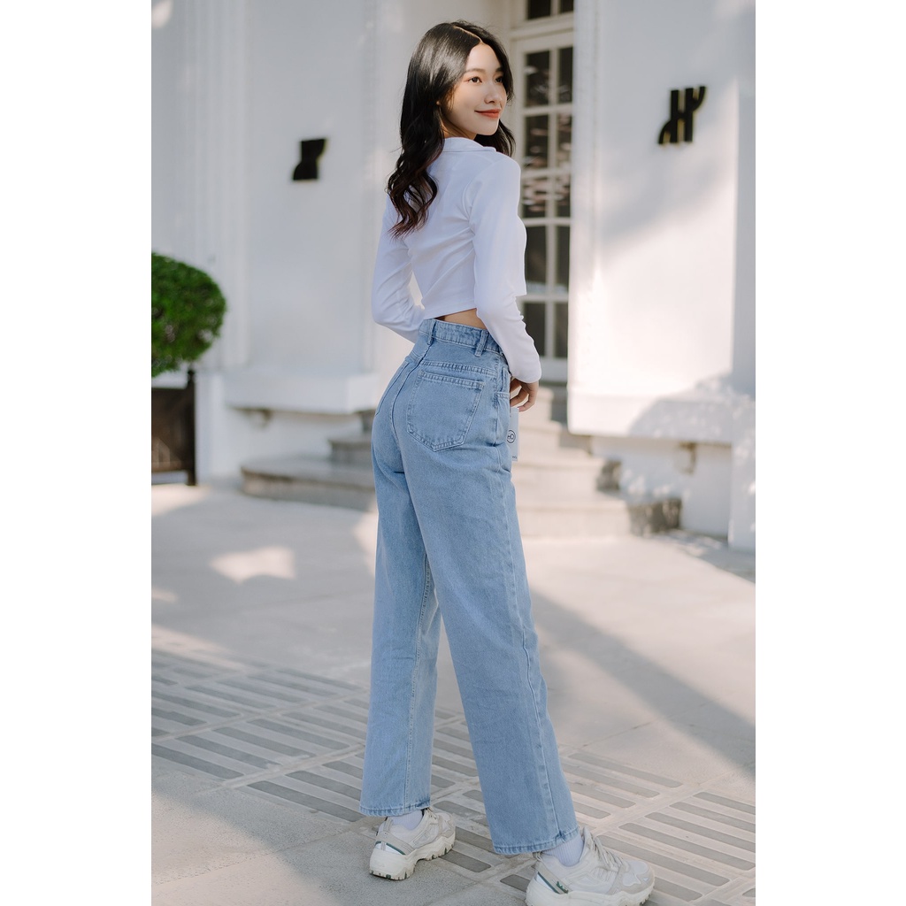QUẦN JEAN ỐNG SUÔNG QUẦN JEAN ỐNG RỘNG HAIQUANG ĐAI LƯNG CÁCH ĐIỆU CẠP CAO DÀI CHẤT JEAN MỀM KHÔNG PHAI MÀU,KHÔ XÙ VẢI