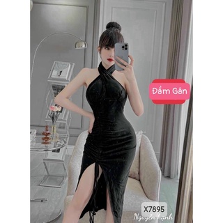 Đầm body rút dây chéo cổ,đầm body cổ yếm hót