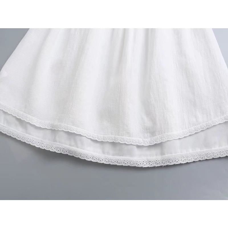 Uibey Đầm Hai Dây Phối Ren Màu Trắng Quyến Rũ 9529