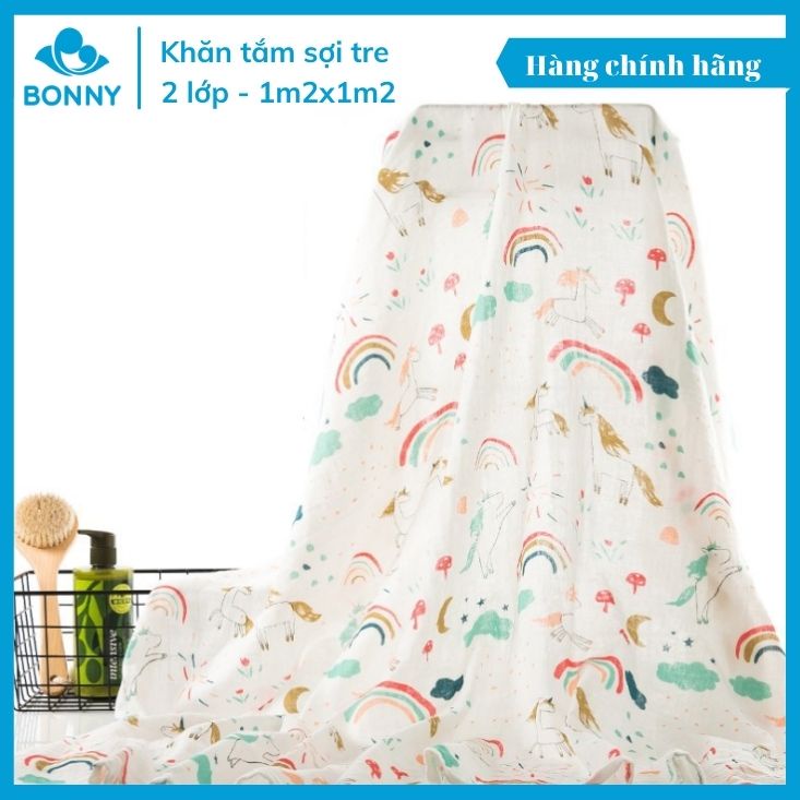 Khăn Tắm BONNY Sợi Tre 2 Lớp Cỡ Lớn 1m2x1m2 Siêu Mềm Và Thấm Hút Dành Cho Bé (Được Chọn Họa Tiết)