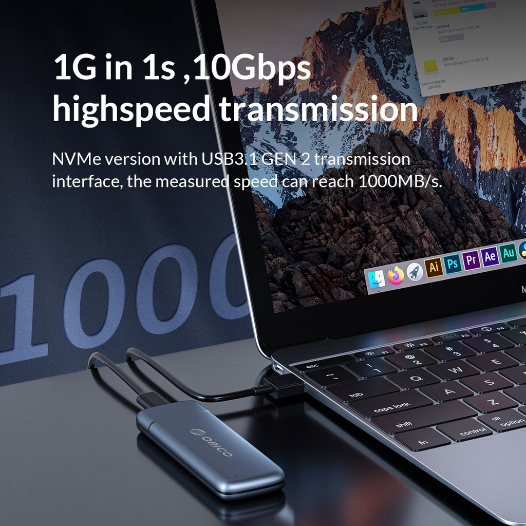 Vỏ ổ cứng SATA SSD PCIE NGFF M/B Orico M2 NVME M.2 điều hợp USB loại C 3.1 trong suốt | BigBuy360 - bigbuy360.vn