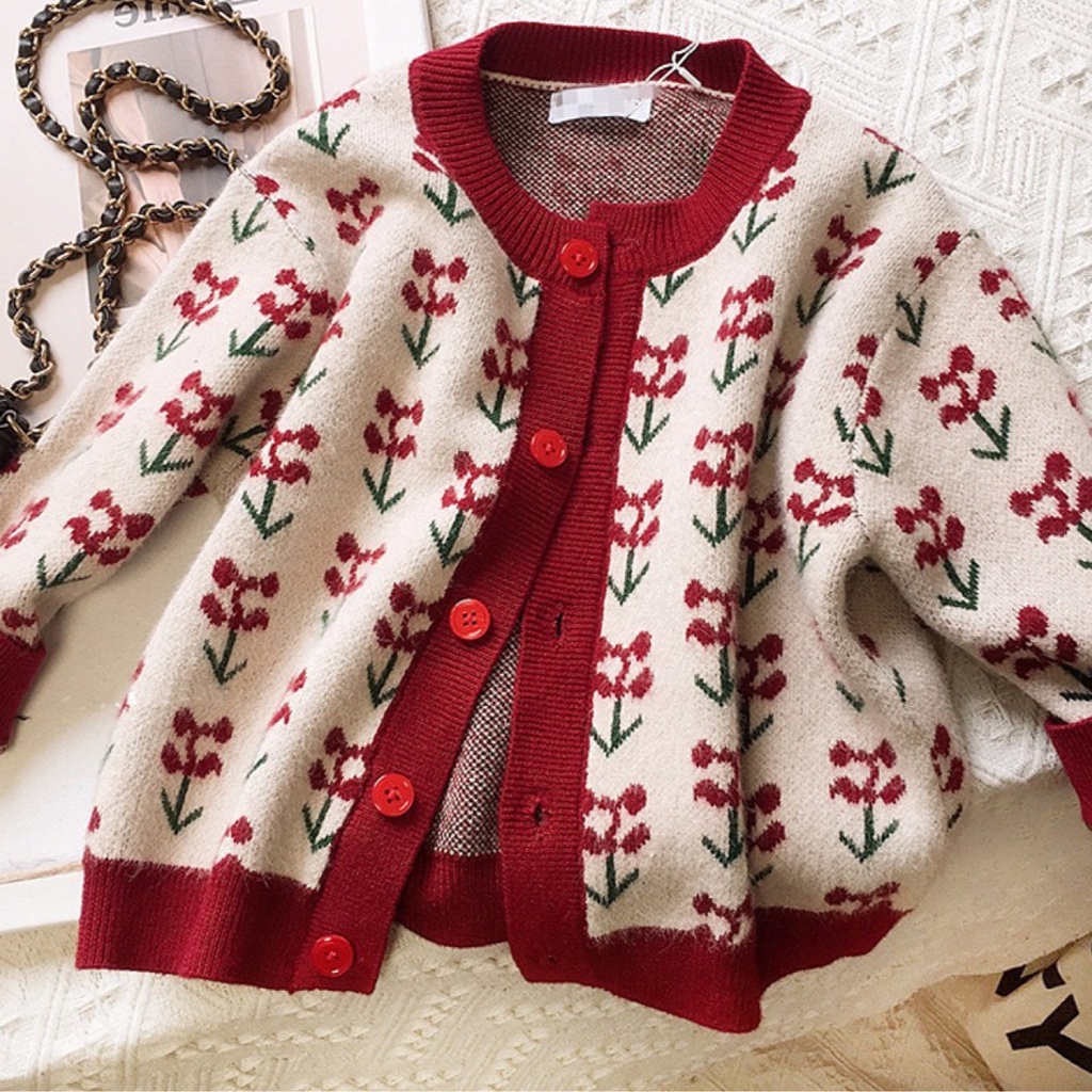 Áo Khoác Cardigan Chất Cotton Mềm Mại In Họa Tiết Cherry Xinh Xắn Cho Bé Gái 1-7 Tuổi