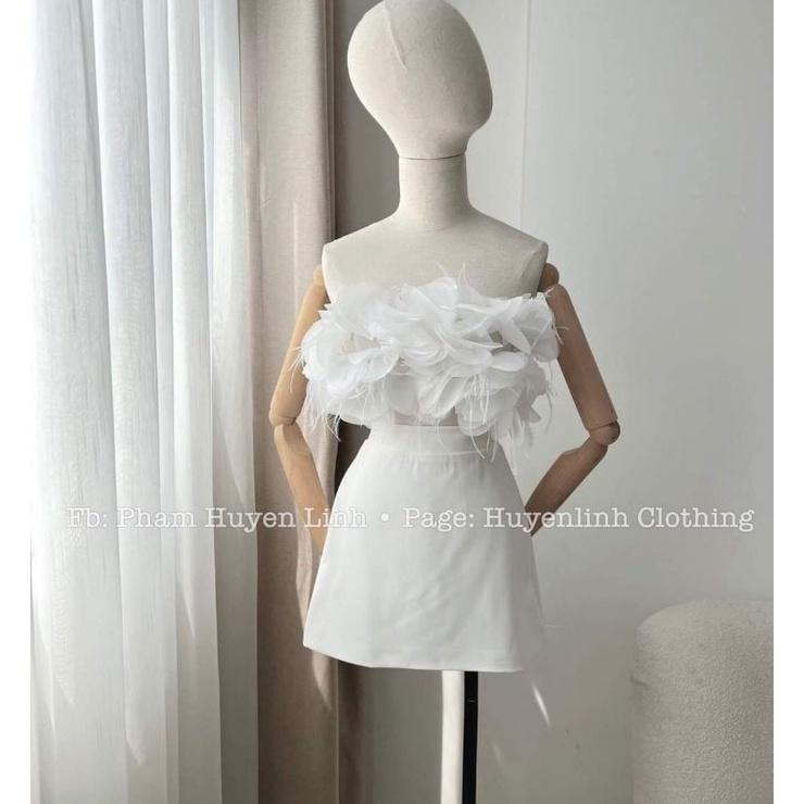 Set Đồ Nữ  CHOUCHOU Áo Croptop đính cánh hoa và chân váy chữ A xinh xắn Free SIZE 42kg-52kg