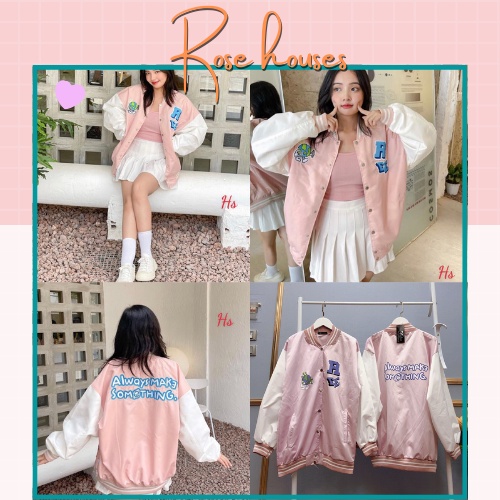Áo Khoác Bomber Nữ Form Rộng Hoạ Tiết Hồng Hình Trái Đất Rose Houses