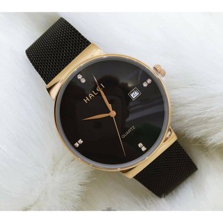 Đồng hồ cặp đôi dây thép lụa Halei Black gold