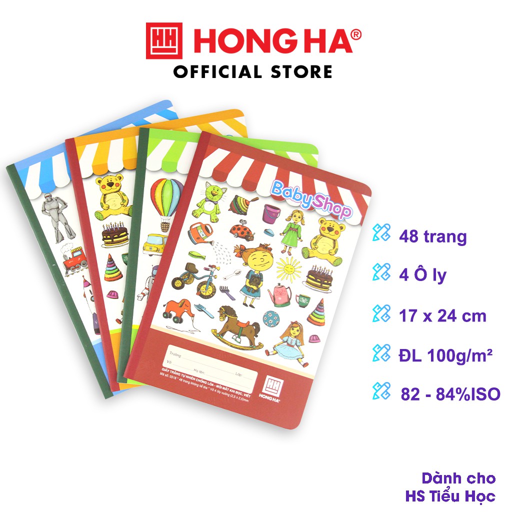 Vở 4 ô ly 48 trang Hồng Hà Baby Shop 0518