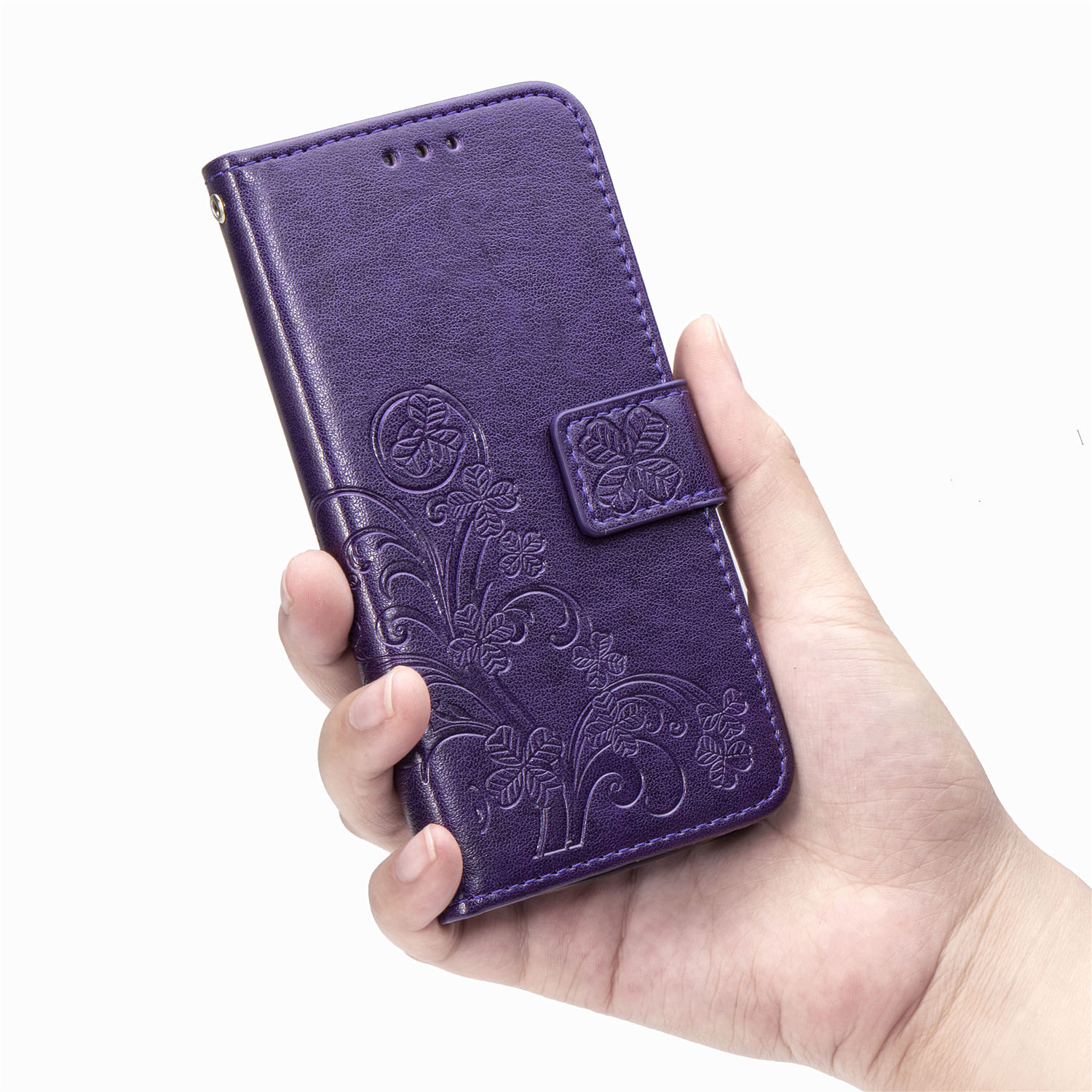 casing OPPO A5 A9 2020 A11 X RENO A F7 PU Phone case four leaf clover flower Bumper Flip Leather Protective Support Cover Magnetic Wallet card slot blue pink gray purple red