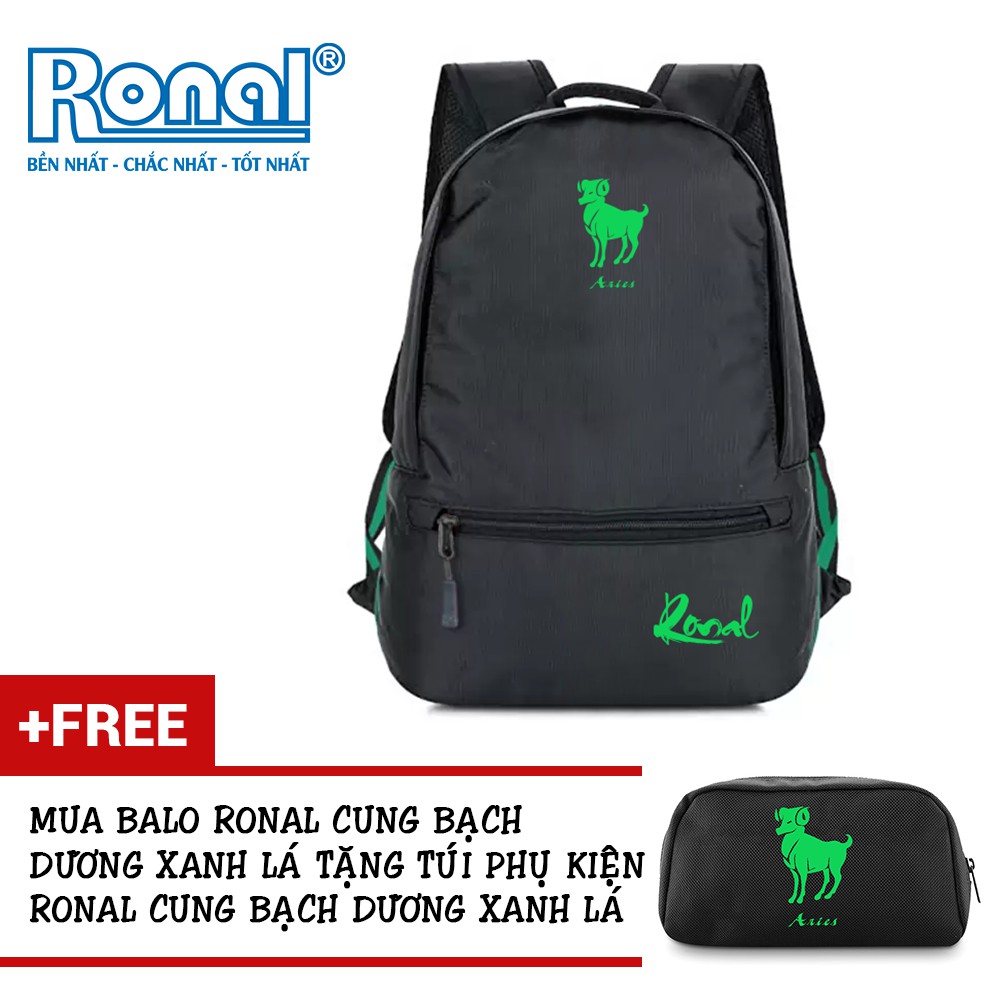 Ba Lô Thời Trang Ronal BL78 Tặng Túi Phụ Kiện - Đen xanh lá