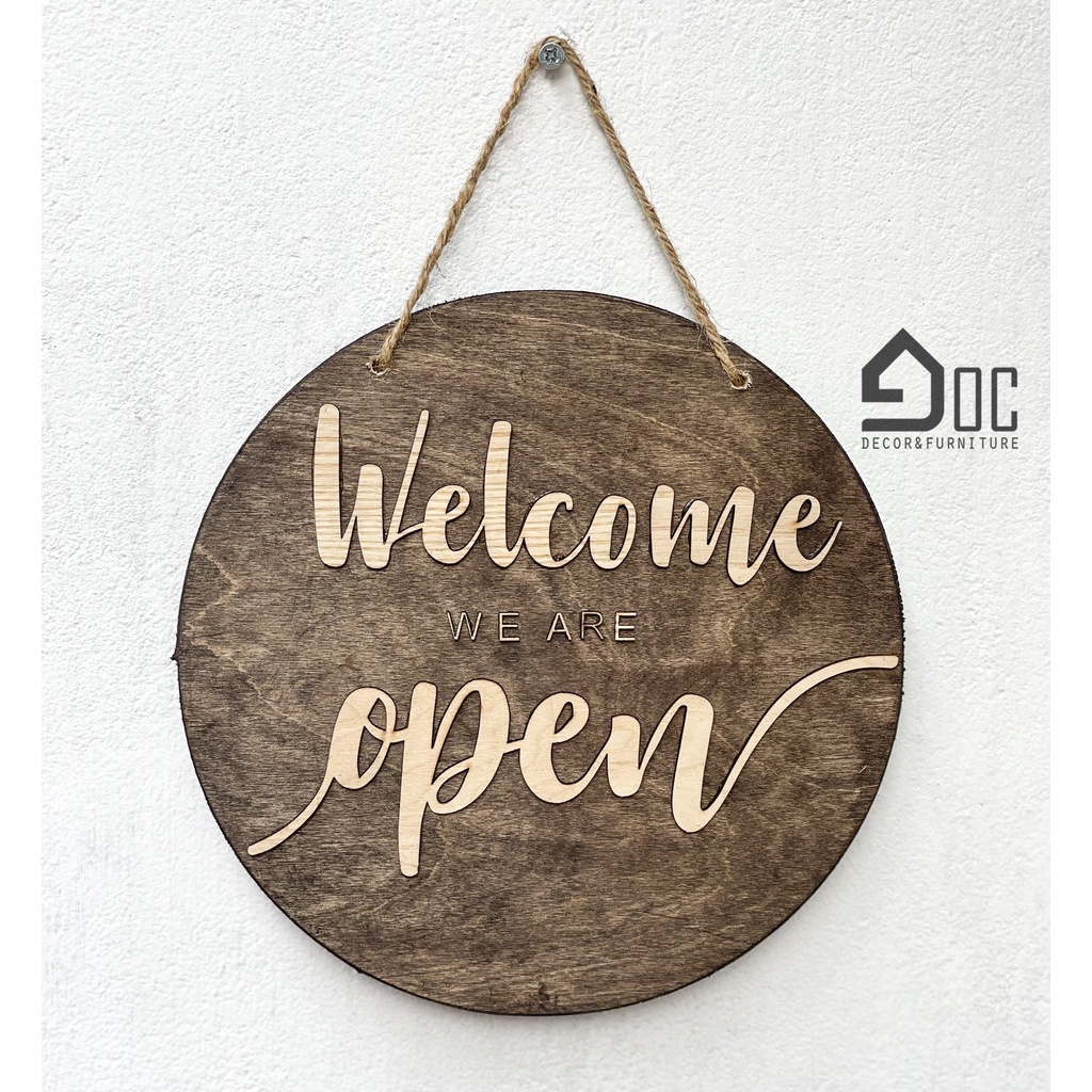 Biển Bảng Gỗ Hình Tròn Welcome Open Closed Mộc Mạc Treo Cửa Hàng, Quán Coffee Góc Decor